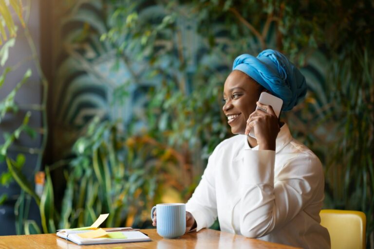 Patient on a phone call, smiling